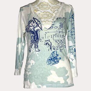 Gefilte Fish Knit Top Blouse Y2K Retro Cupid Angel Sequin Velvet S bv